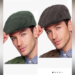 2Pack Adjustable Newsboy Hats for Men Flat Cap  green & dark brown L/Xl  7-5/8